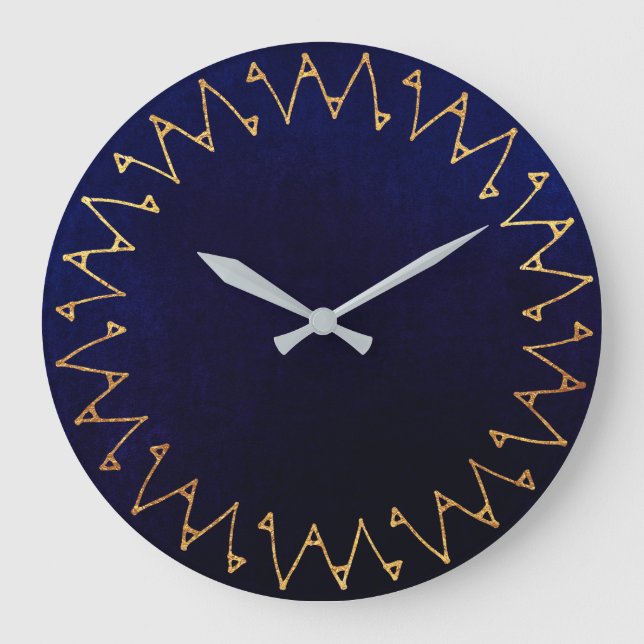 Geometric Blue Navy Velvet Contemporary Large Clock (Front)