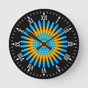 Geometric Blue Orange Mandala Design-68567 Round Clock