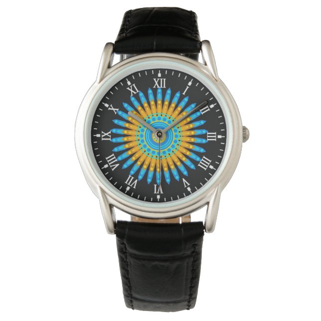 Geometric Blue Orange Mandala Design-68567 Watch (Front)