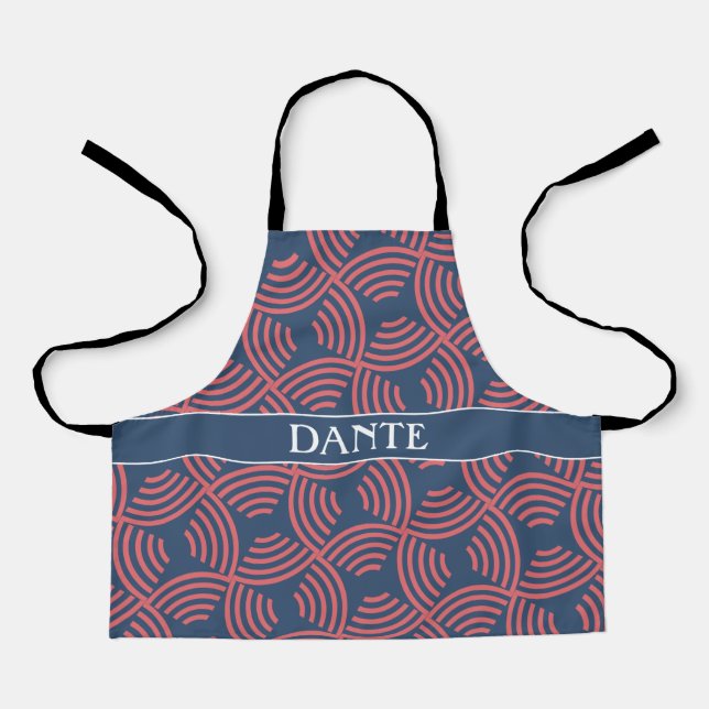 Geometric Blue Peach Minimal Pattern Apron (Front)