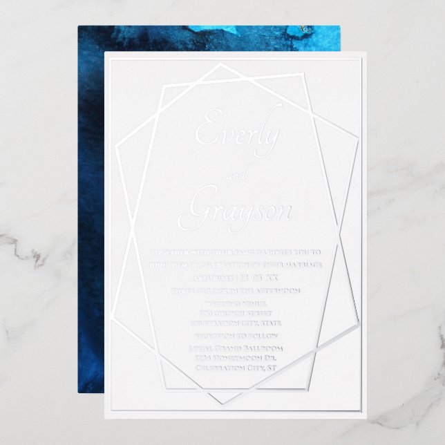 Geometric Blue & Silver Wedding     (Front/Back)