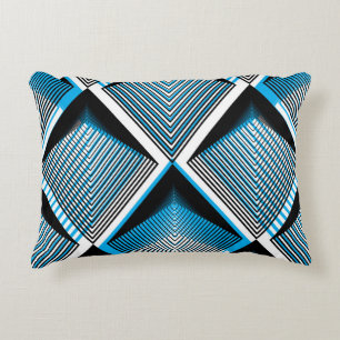 Geometric Blue Stripes: Bright Vintage Overlay Decorative Cushion