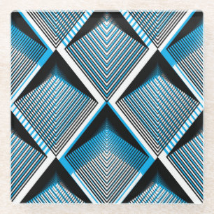 Geometric Blue Stripes: Bright Vintage Overlay Glass Coaster