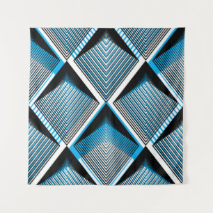 Geometric Blue Stripes: Bright Vintage Overlay Tapestry