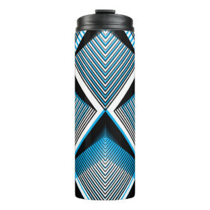 Geometric Blue Stripes: Bright Vintage Overlay Thermal Tumbler