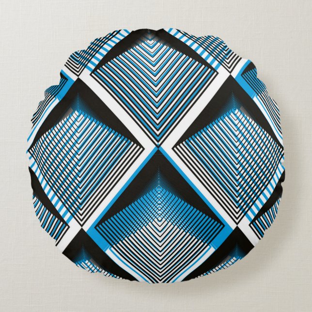 Geometric blue stripy overlay seamless pattern, br round cushion (Front)