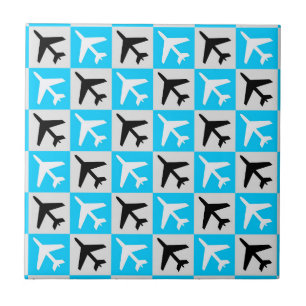 Geometric Blue White Aviation Airplane Tile