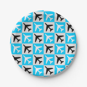 Geometric Blue White Aviation Jets Aeroplane Paper Plate
