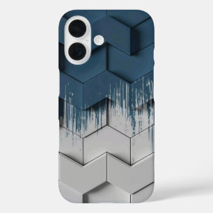 Geometric Blue & White Chevron Hexagon Phone Case