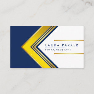 Geometric Blue White Gold Professional Modern Business Card