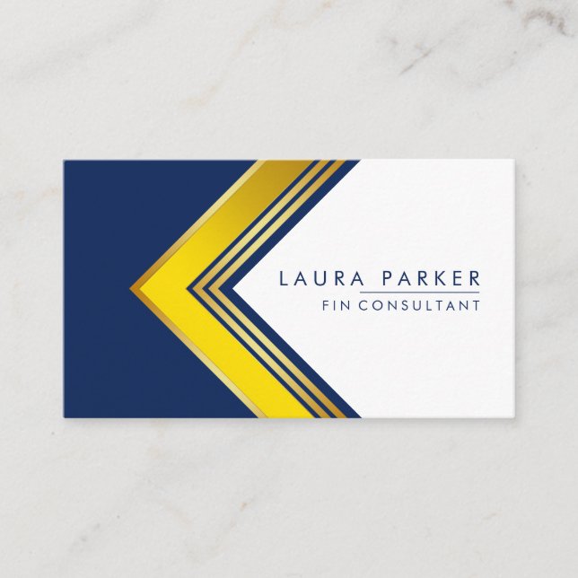 Geometric Blue White Gold Professional Modern Business Card (Front)