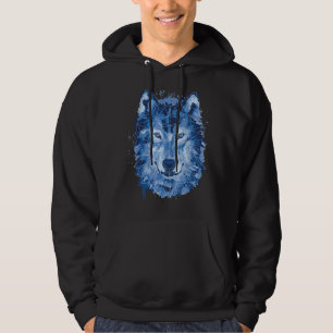 Geometric Blue Wolf Head For Wolf 1 Hoodie