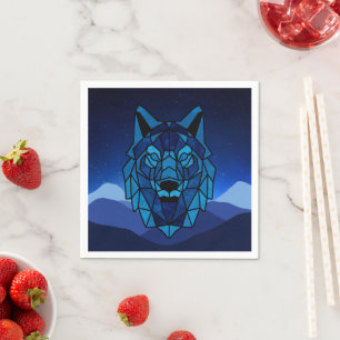 Geometric Blue Wolf Napkin