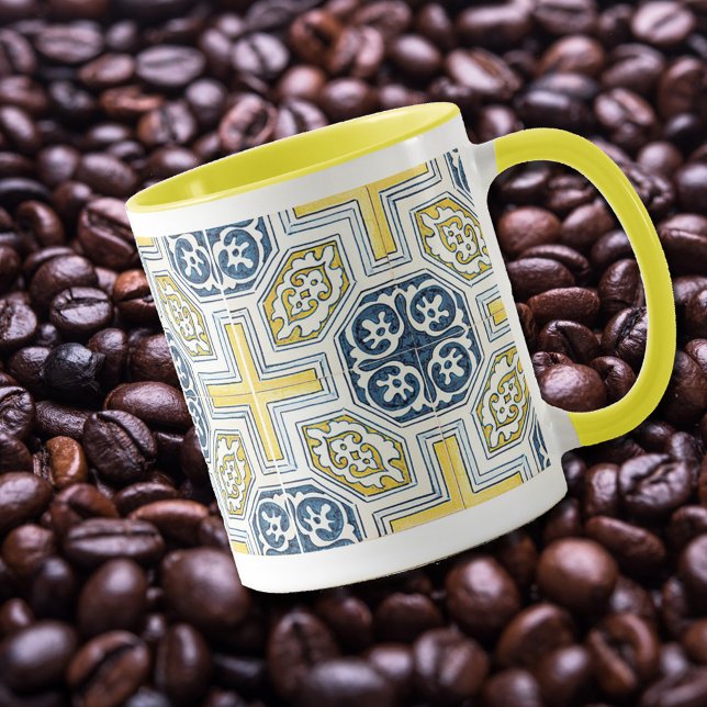 Geometric Blue Yellow Tile Pattern Coffee Mug (Creator Uploaded)
