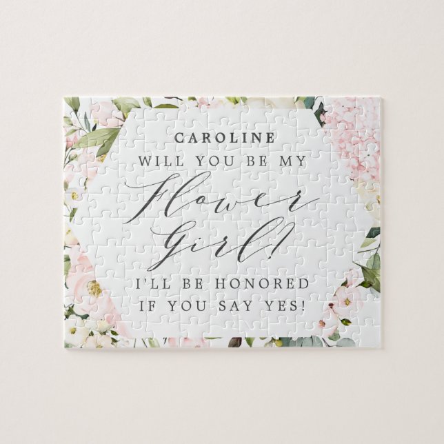 Geometric Blush Floral Flowers Girl Proposal Jigsaw Puzzle (Horizontal)