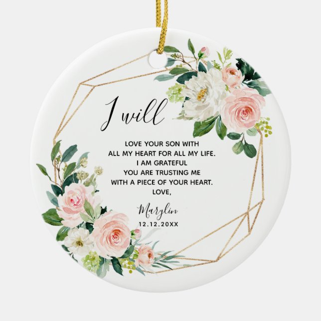 Geometric Blush Floral Mother of the Groom Ceramic Tree Decoration (Front)