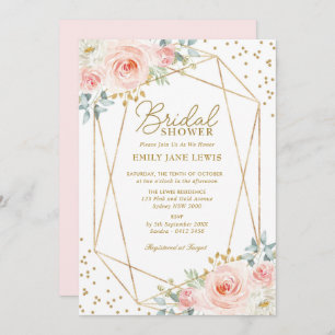Geometric Blush Gold Confetti Floral Bridal Shower Invitation