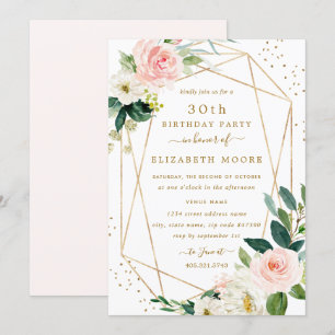 Geometric Blush Gold Floral 30th Birthday Invite