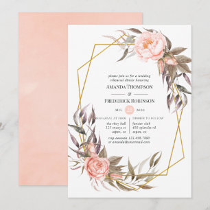 Geometric Blush & Gold Floral Rehearsal Dinner Invitation