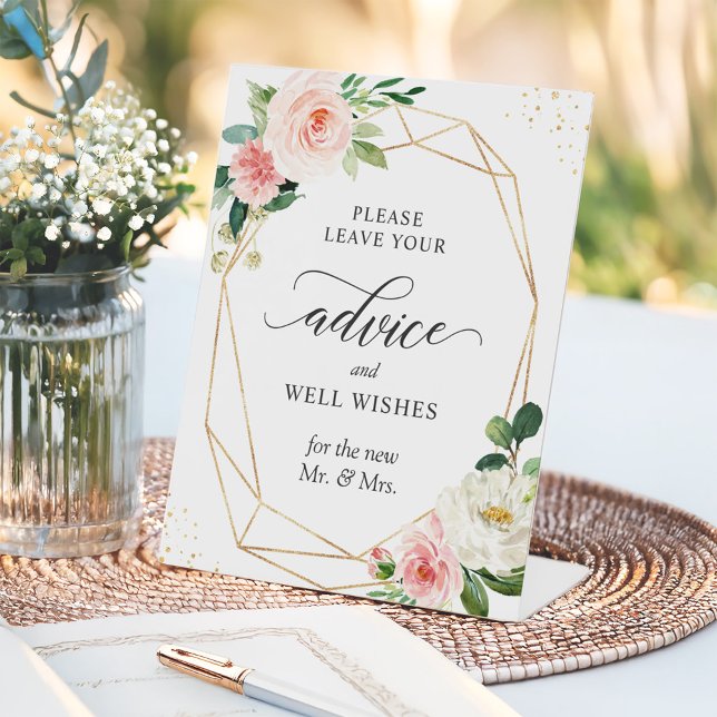 Geometric Blush Pink Floral Advice and Well Wishes Pedestal Sign (Creator Uploaded)