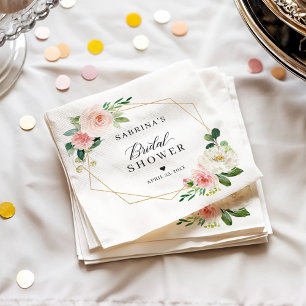 Geometric Blush Pink Floral Bridal Shower Napkin