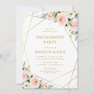 geometric blush pink floral engagement party invitation