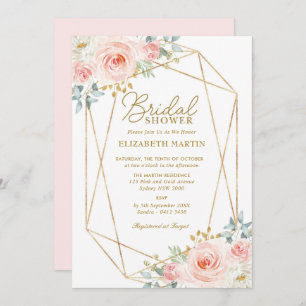Geometric Blush Pink Gold Floral Bridal Shower Invitation