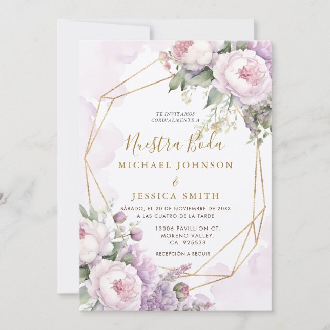 Geometric Blush Pink Nuestra Boda Spanish Wedding Invitation (Front)
