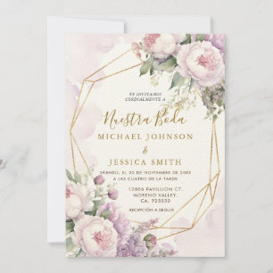 Geometric Blush Pink Nuestra Boda Spanish Wedding Invitation