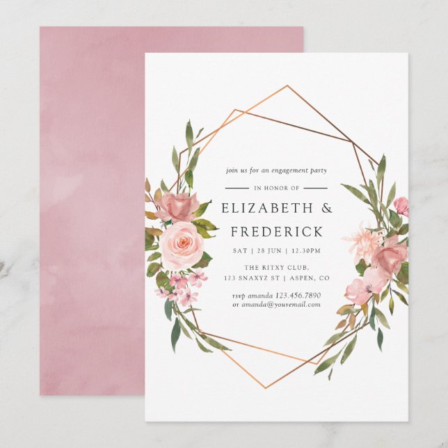 Geometric Blush Pink & Rose Gold Engagement Party Invitation (Front/Back)