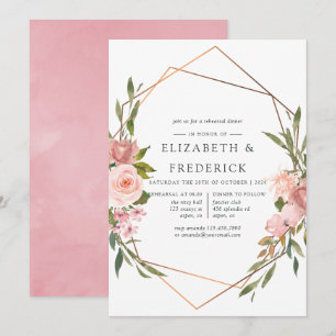 Geometric Blush Pink & Rose Gold Rehearsal Dinner Invitation