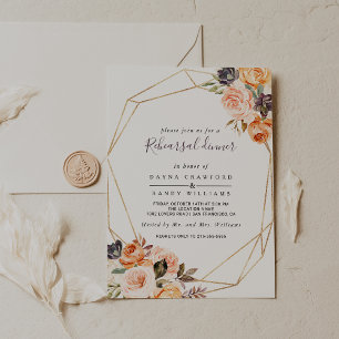 Geometric Blush Purple Floral Rehearsal Dinner Invitation