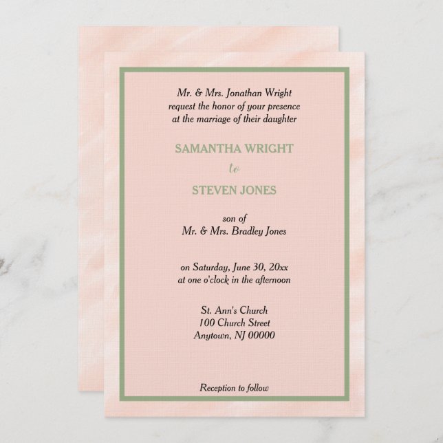 Geometric Blush Sage Green Watercolor Wedding Invitation (Front/Back)