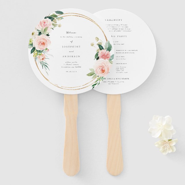 Geometric Blush Wedding Program Fan (Front and Back)