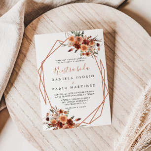 Geometric Boho Autumn Floral Nuestra Boda Wedding Invitation