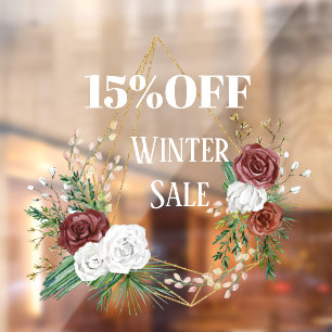 geometric boho burgundy floral wreath winter sale  window cling