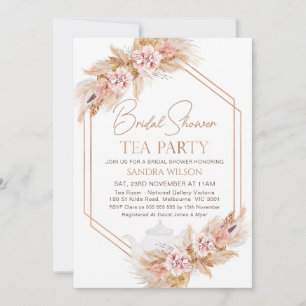 Geometric Boho Floral Bridal Shower Tea Party Invitation