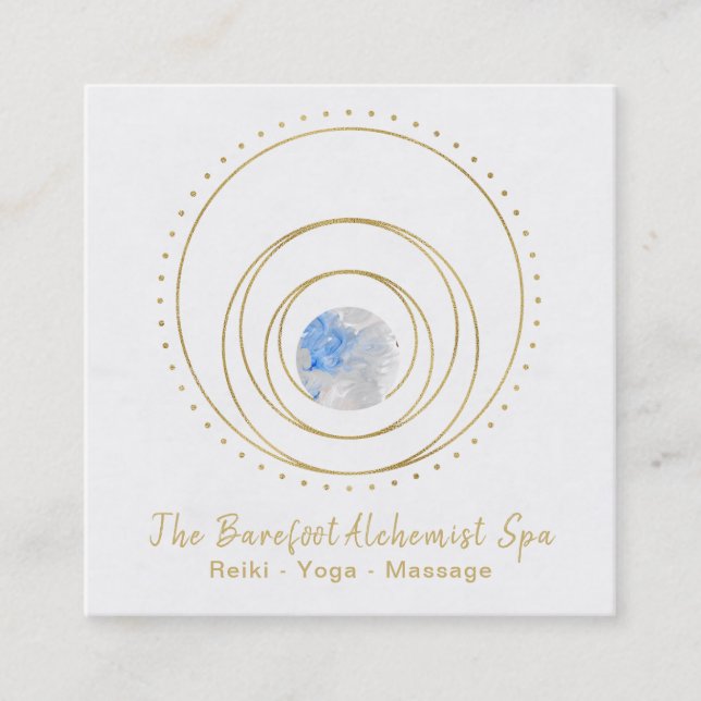*~*  Geometric Boho Gold Sacred Geometry Cosmic Square Business Card (Front)