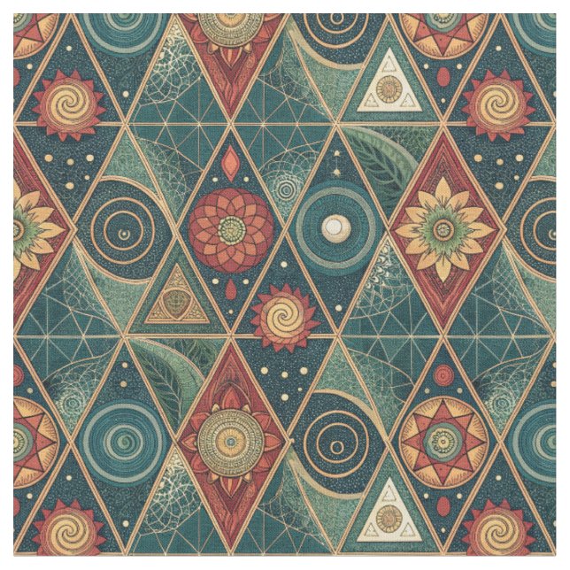 Geometric Boho Mandala Triangle Design Pattern Art Fabric (Close Up)