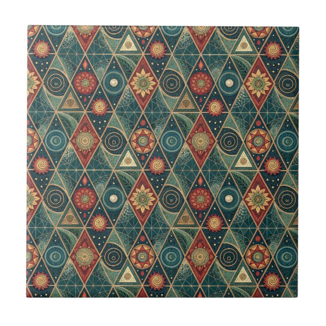 Geometric Boho Mandala Triangle Design Pattern Art Tile (Front)