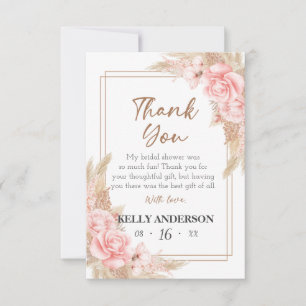 Geometric Boho Pampas Rose Gold Bridal Shower Thank You Card