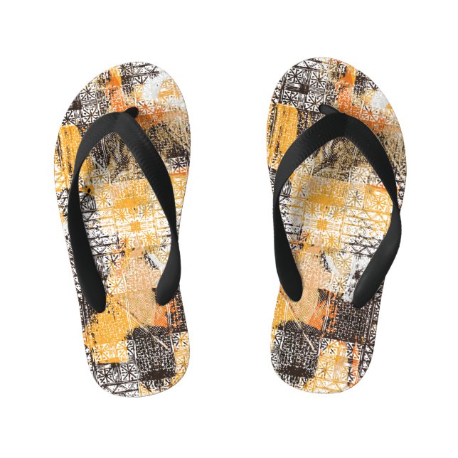 Geometric Boho Tribal Distressed Pattern Kid's Flip Flops (Footbed)