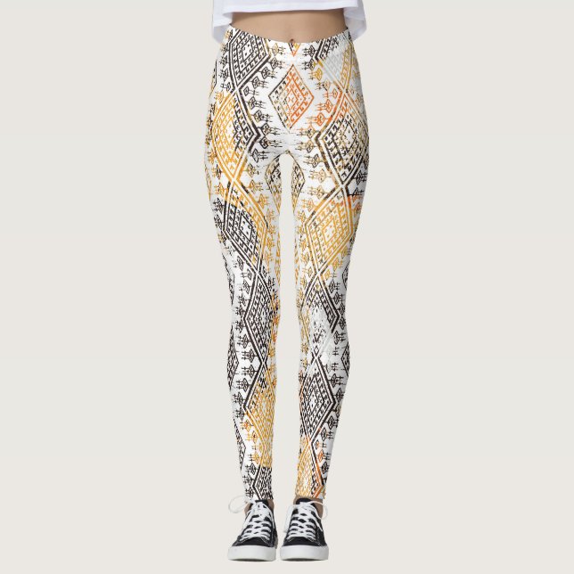 Geometric Boho Tribal: Distressed Pattern. Leggings (Front)
