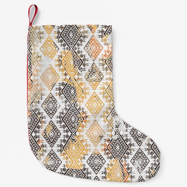 Geometric Boho Tribal: Distressed Pattern. Small Christmas Stocking (Front)