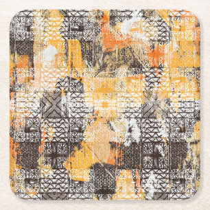 Geometric Boho Tribal Distressed Pattern Square Paper Coaster