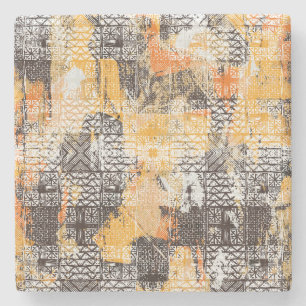 Geometric Boho Tribal Distressed Pattern Stone Coaster