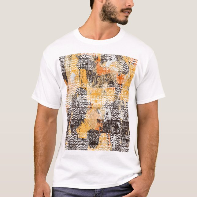 Geometric Boho Tribal Distressed Pattern T-Shirt (Front)