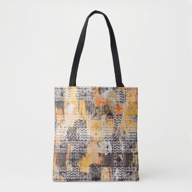 Geometric Boho Tribal Distressed Pattern Tote Bag (Front)