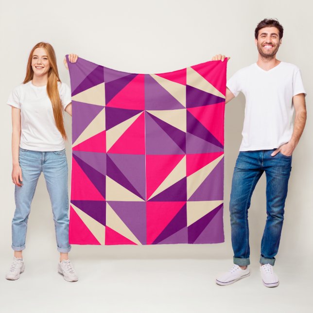 Geometric Bold Pink & Purple Pattern Fleece Blanket (In Situ)