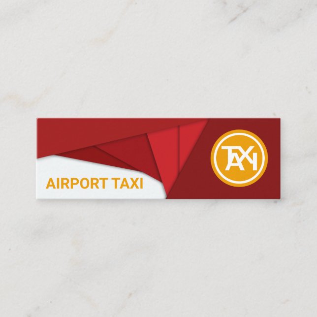 Geometric Bold Red Abstract Aeroplane Airport Taxi Mini Business Card (Front)